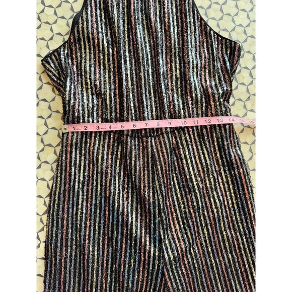 Maeve By Anthropologie Black Multi-Color Sequin Striped Halter Jumpsuit Size 12P - Picture 9 of 10